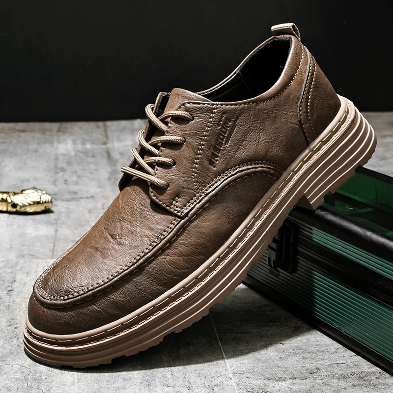 Italian Style Men's Oxford Shoes Lace Up Office Fashion Business Shoes Men's Genuine Leather Casual Shoes Interview Commuting