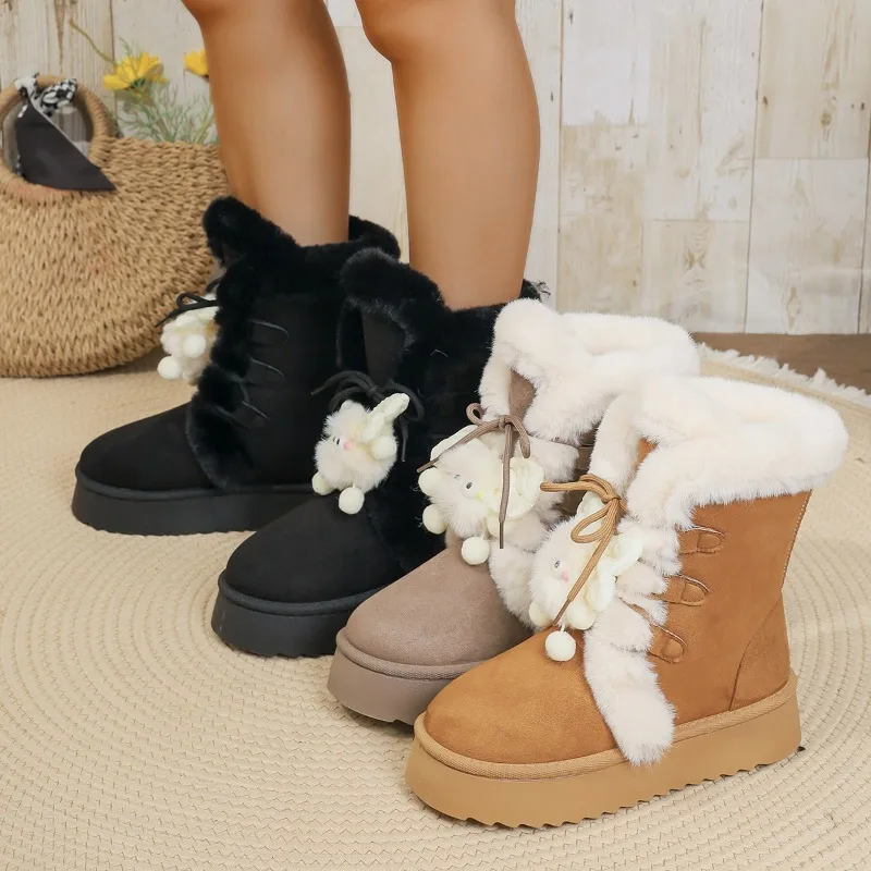 

2025 Women's Fashionable and hot-selling Winter Thickened Fleece Lined Mid-Calf Cotton Boot Warm Round Toe Casual Style Boot