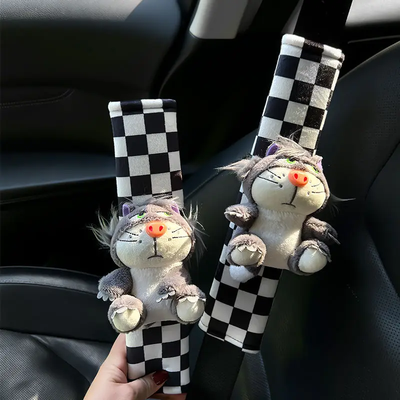 Lucy Cat Car Seat Belt Shoulder Cover Cute Universal Car Cartoon Kitten Car Interior Decoration Safety Belt Car Accessories