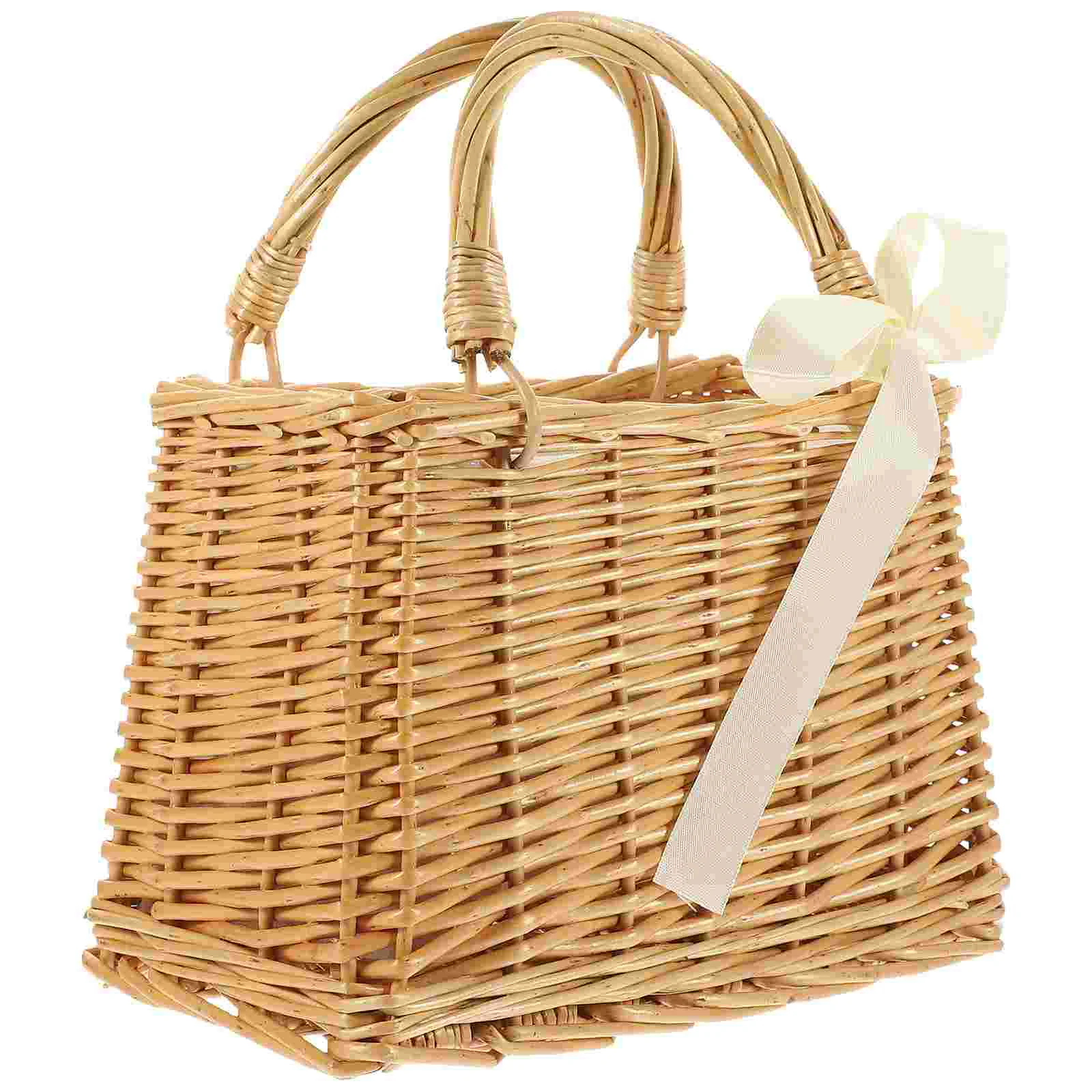 

Woven Flower Basket Plant Purse Vegetables Storage Outdoor Wicker Wallet Beach Carrying Bag Miss Hand-woven Holder