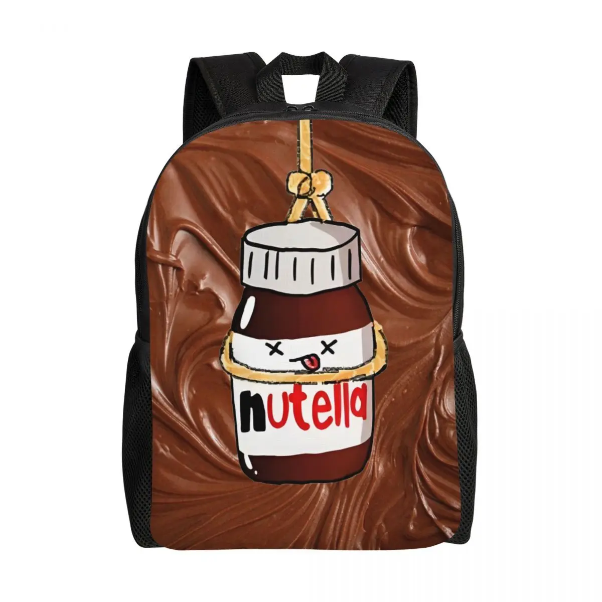 

Custom N-Nutellas Chocolate Backpacks Women Men Casual Bookbag for College School Retro Food Bags