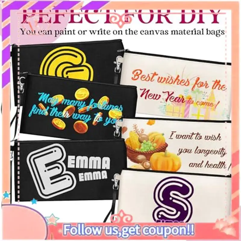 

Upgraded 60Pieces Blank DIY Heat Transfer Cosmetic Bag Kit Sublimated Pencil Case For School Trip DIY