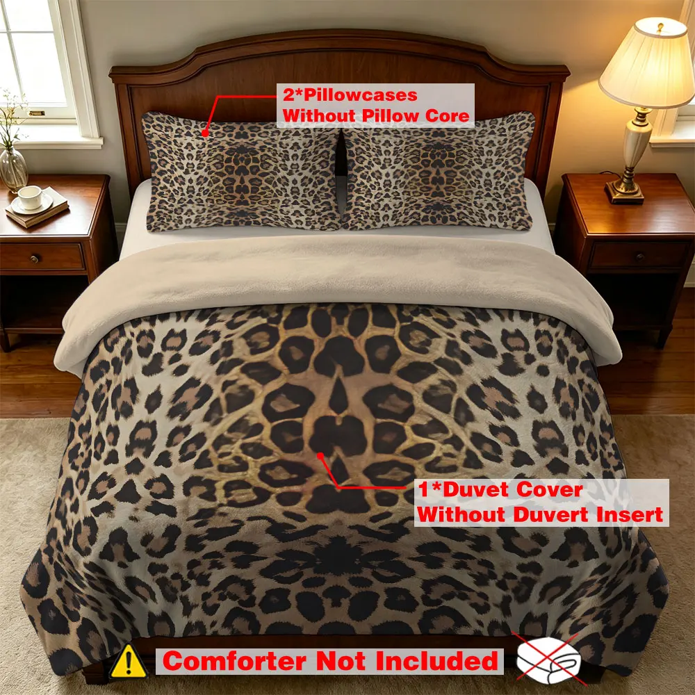 Gradient Brown Leopard Print Bedding Set 3Pcs Milk Velvet Soft Warm Duvet Cover Animal Pattern Queen King