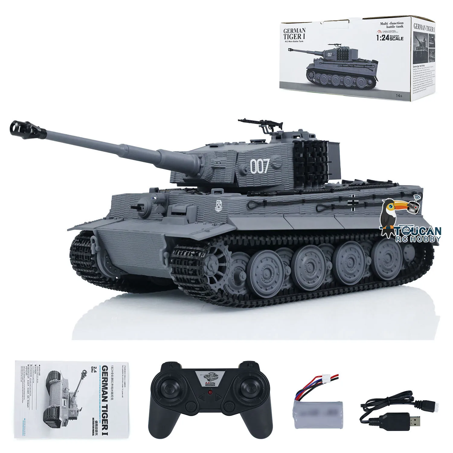 TOUCAN 1/24 Taigen Mini RC Battle Tank Tiger I Remote Control Infrared Combat Military Tanks Mini Cars Vehicle Model TH23571