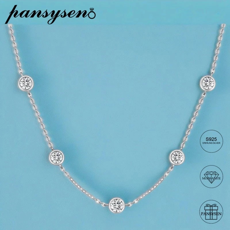 

PANSYSEN 2.5CT D Color VVS1 Charm Chain Moissanite Necklaces for Women Sparkling 925 Sterling Sliver Wedding Engagement Gift