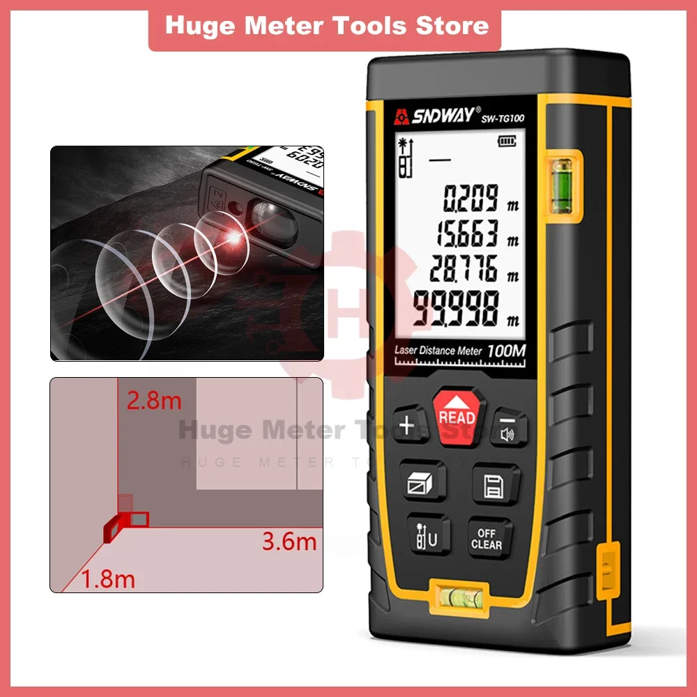 Measure Distance Meter 50/70/100/120M Portable Digital Measure Tool Range Finder Larger Backlit LCD Display IP54