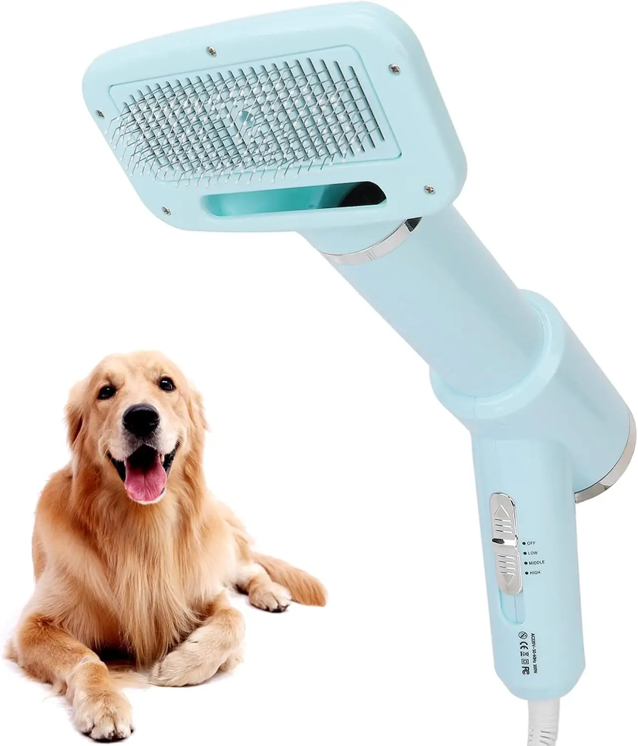 2 in 1 Pet Hair Dryer Brush 3 Gear Adjustable Temperature Dog Hair Dryer with Slicker Brush Pet Grooming Dryer for Cats Dogs