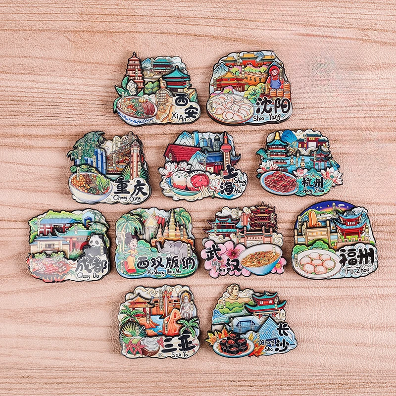 

China City Fridge Magnets Refrigerator Sticker Shanghai Chengdu Harbin Nanjing Cultural Tourism Souvenirs Gift for Home Decor