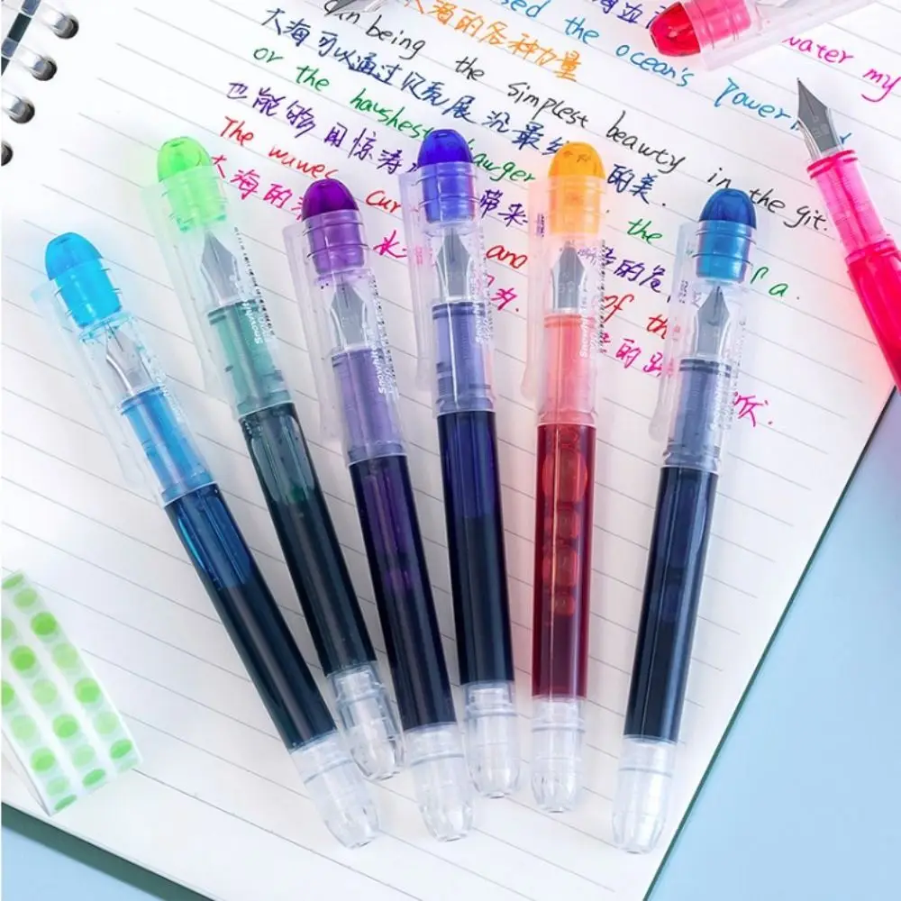Fashion Large Capacity Fountain Pen F Nib Quick-Drying Writing Ink Pens 0.5mm Multi-Color Straight Liquid Pen School Supplies