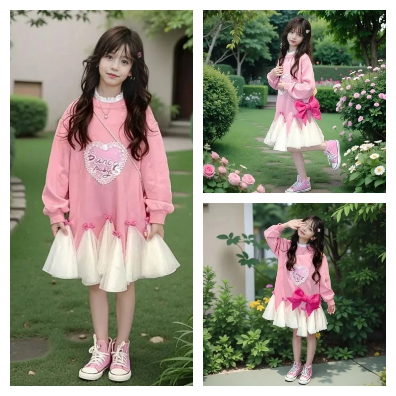 

Лидер продаж, модное платье-спортивный костюм для девочек, студенческое весенне-осеннее повседневное пуловер с длинными рукавами, платье принцессы, детская одежда