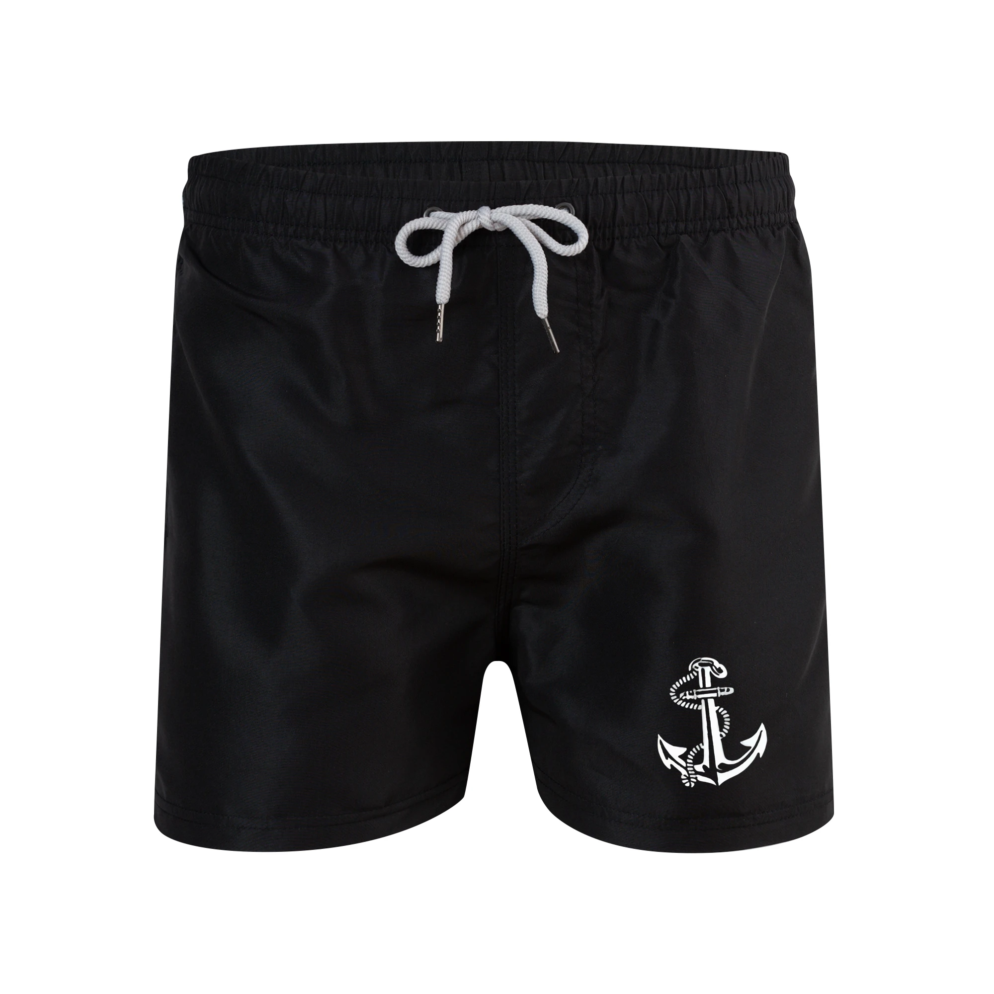 Men Drawstring Short Pants Casual Quick-Drying Shorts Solid Color Ship's Anchor Swim Surfing Beachwear Shorts Men's Clothing