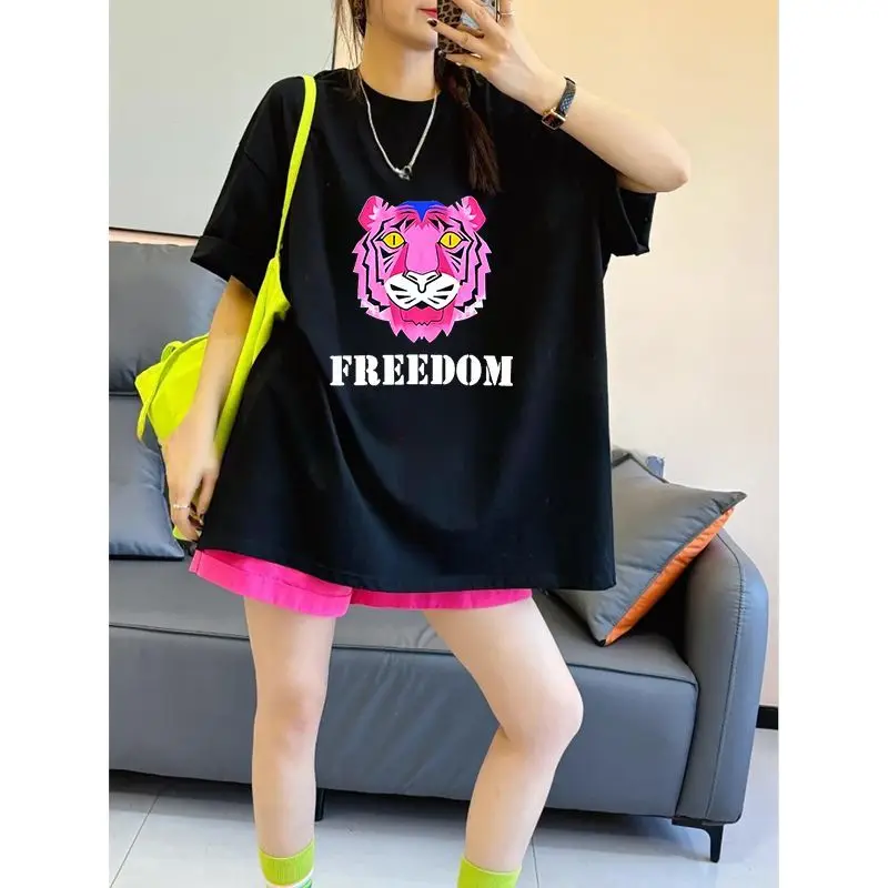 

Oversized Cartoon Printing T-Shirts Two-piece Suit Summer 2025 New Loose Wide Leg Pants Short Sets Femme Casual Letter Thin Sets
