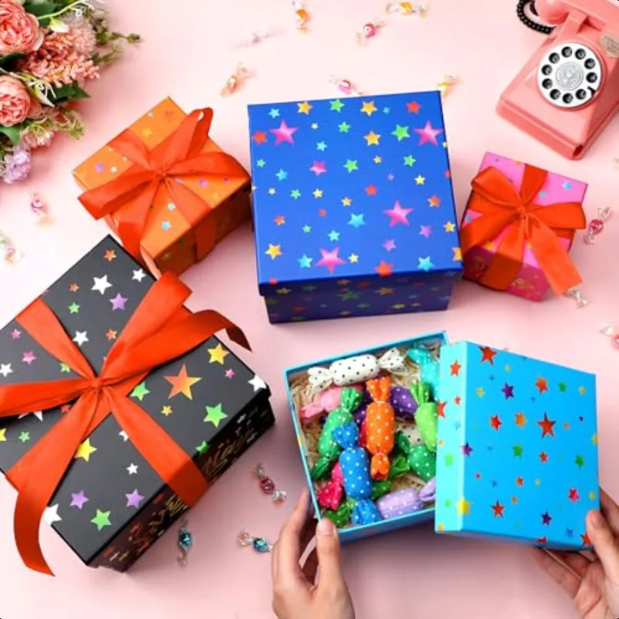 5 Pcs Birthday Gift Boxes Square Nesting Boxes 5 Assorted Sizes