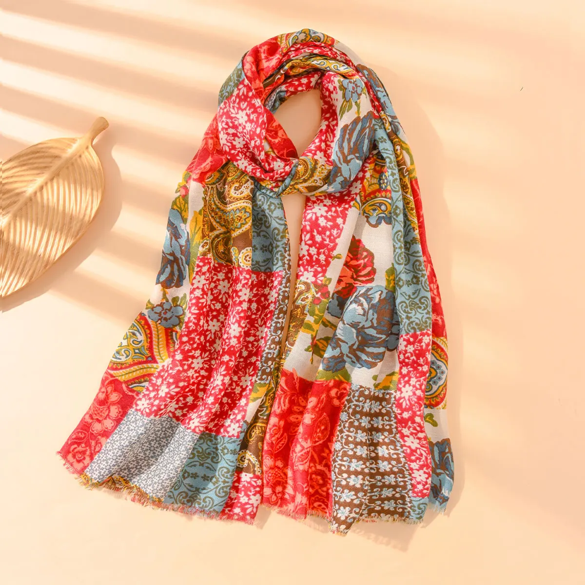 2025 Spring/Summer Ladies Bohemian Floral Elements Scarf Shawl  Outing Casual Accessories Hawaiian Style Beach Latest Design