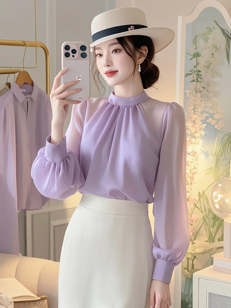 Vintage français femmes chemises élégant noeud papillon à manches longues Blouse bureau dames nouvelle mode Chic solide femme hauts printemps automne