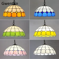Simple Square Pendant Light Mediterranean Stained Glass Hanging Lamp for Home DecorTiffany Dining Room Kitchen Lighting Fixture
