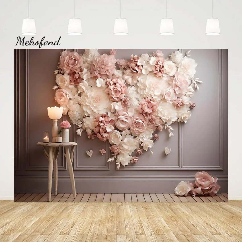 

Mehofond Romantic Love Heart Flower Photography Backdrop Valentine's Day Party Valentine Wedding Engagement Decor Background