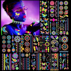 Neon UV Fluorescent Temporary Tattoo, Waterproof Luminous Fake Tattoo,Bar KTV Nightclub Makeup Ball