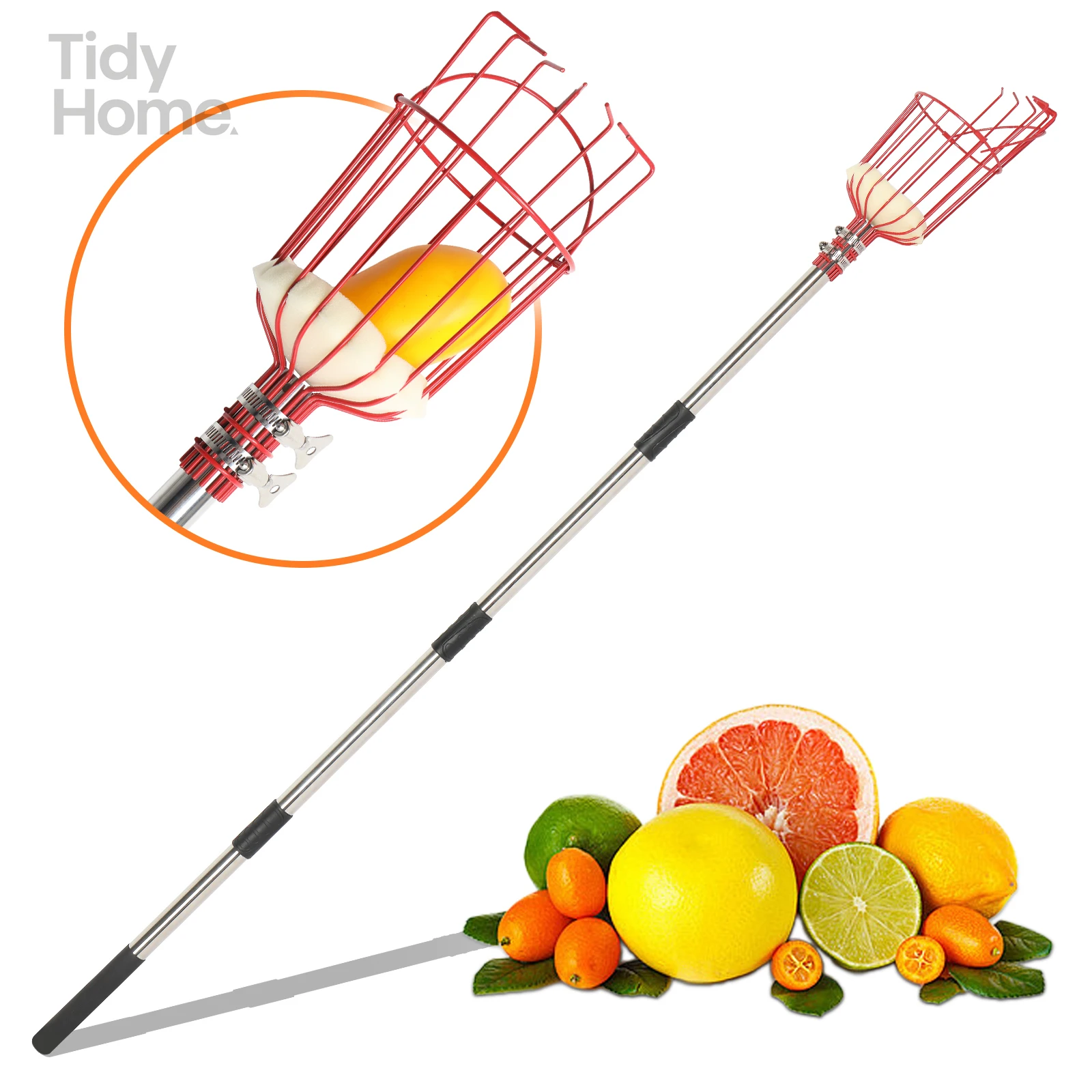 13FT Fruit Picker Tool, Stainless Steel Adjustable Fruit Picker with Basket, Mango, Fig, Acorn, Pear, Pomelo, Lemon Picker