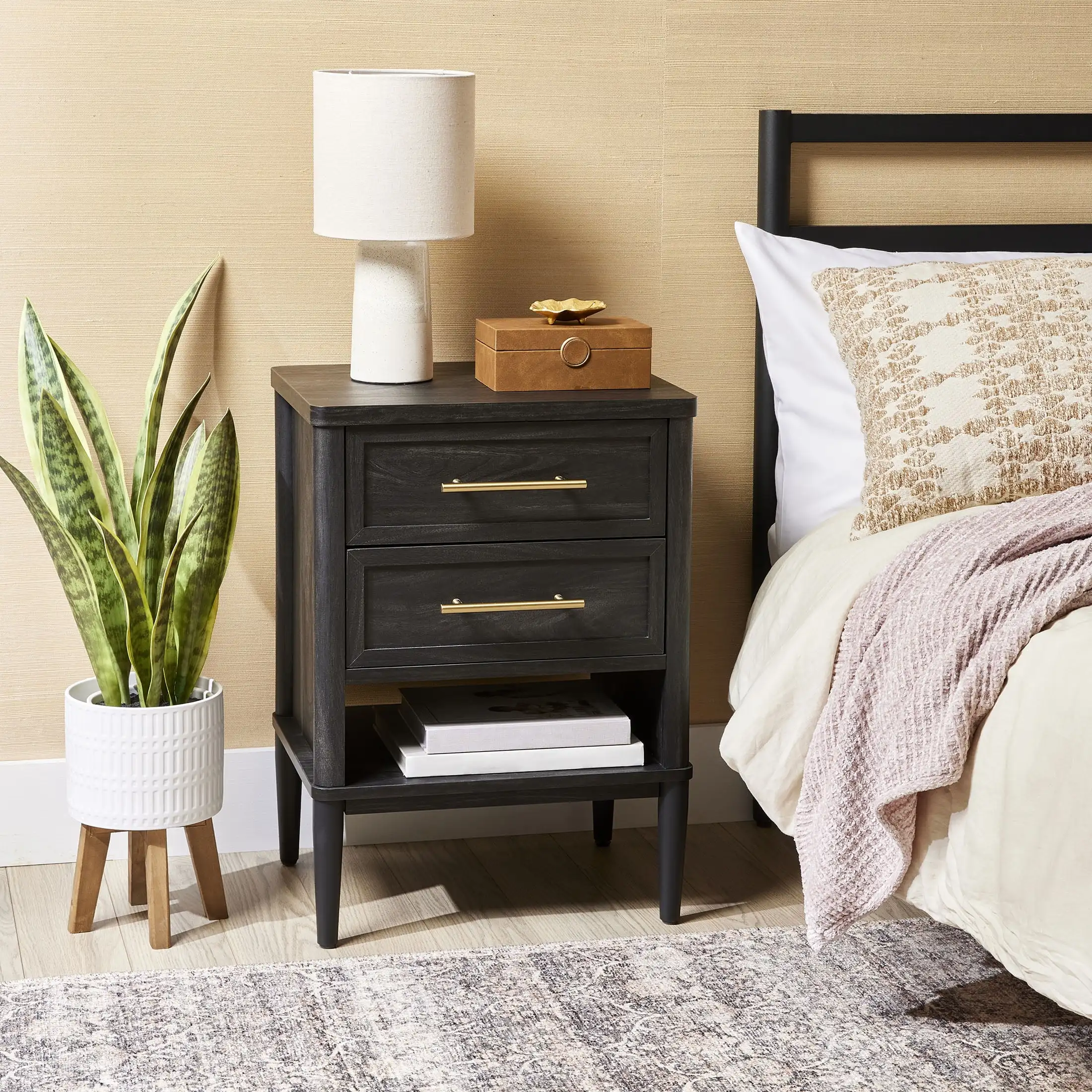 2 Drawer Nightstand for Bedroom Charcoal Finish Freestanding Practical As A Storage Table for Storing Small Clothes