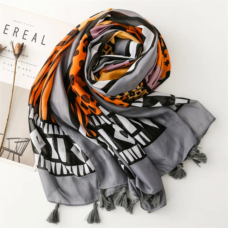 Women's Scarf Shawl Fashion Stylish Double Sided Prints Soft Large Scarves with Tassel