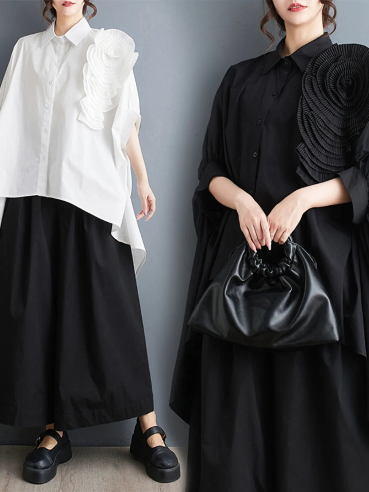 Tannt Women Shirt Asymmetry Flowers Patchwork Long Casual Shirts Blouses Irregular Loose Oversize Blouses Tops Women 2024 New