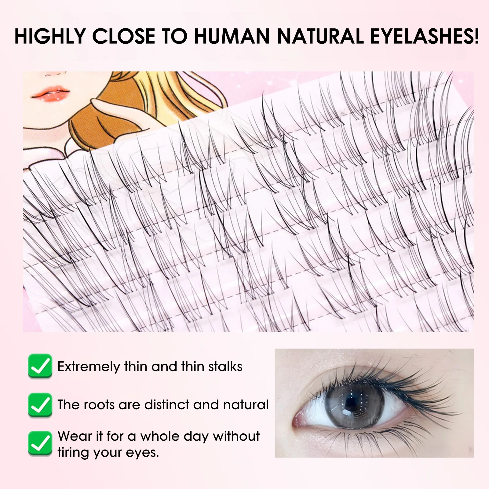 Ciglia finte ultra sottili e morbide in volpe Ciglia finte naturali e sottili per l'estensione delle ciglia finte in stile coreano con look per gli occhi della bambola