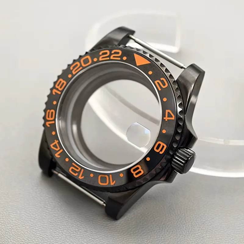 

40mm Black SUB Watch Case Sapphire Glass For NH35 NH36 4R36 4R35 7S Movement Transparent Back Cover Man Watch Case Refit