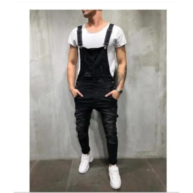 Suspender Jeans Men's Ripped Pants Jumpsuits Multi-pocket Men's Adult Clothing Studded Buttons Loose-fitting Overalls Shorts