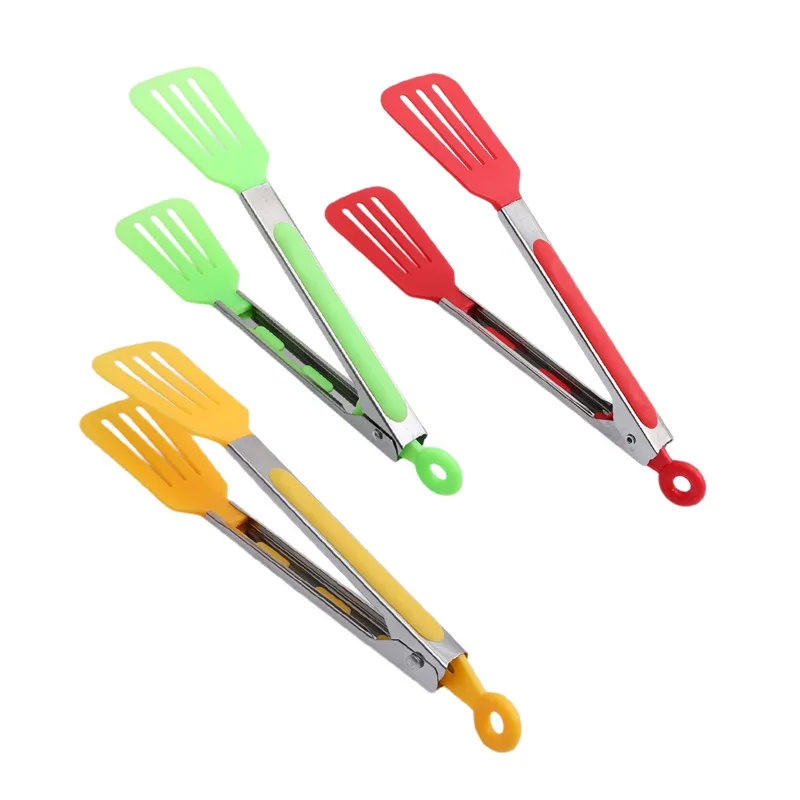 Silicone BBQ Grilling Tong Kitchen Cooking Salad Bread Serving Tong Non-Stick Barbecue Clip Clamp Stainless Steel Tools Gadgets