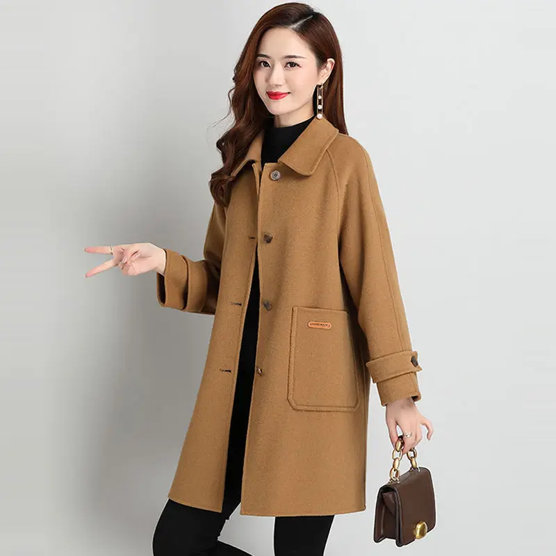 Red Double-Sided Coat Women\'s 2024 Autumn And Winter New Mid To Long Woolen Woolen Coat