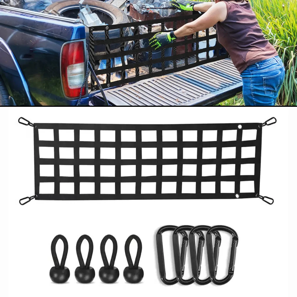 For Pickup Cargo Transport 60'' for X 18'' Truck Tailgate Net Screw Mount Hangers Ball Bungee Cords Included Improves