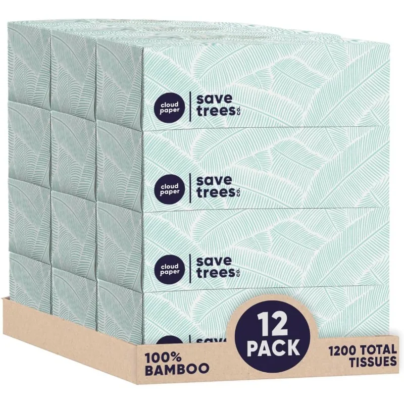 Save Trees Co. Bamboo Facial Tissues - 12 Boxes of Eco-Friendly, 3-Ply Hypoallergenic Tissues, 90 Sheets per Box, FSC Certified