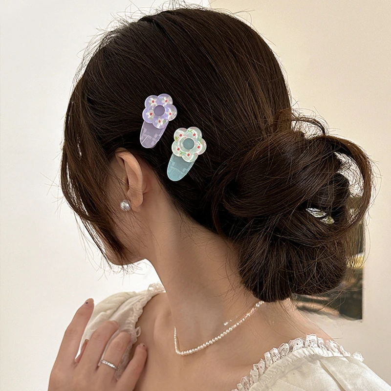 2pc Fashion Hot Cute Plaid Flower Small Hairpin Hair Side Clips for Women Girls Child Gift Hair Accessories Headwear Ornament