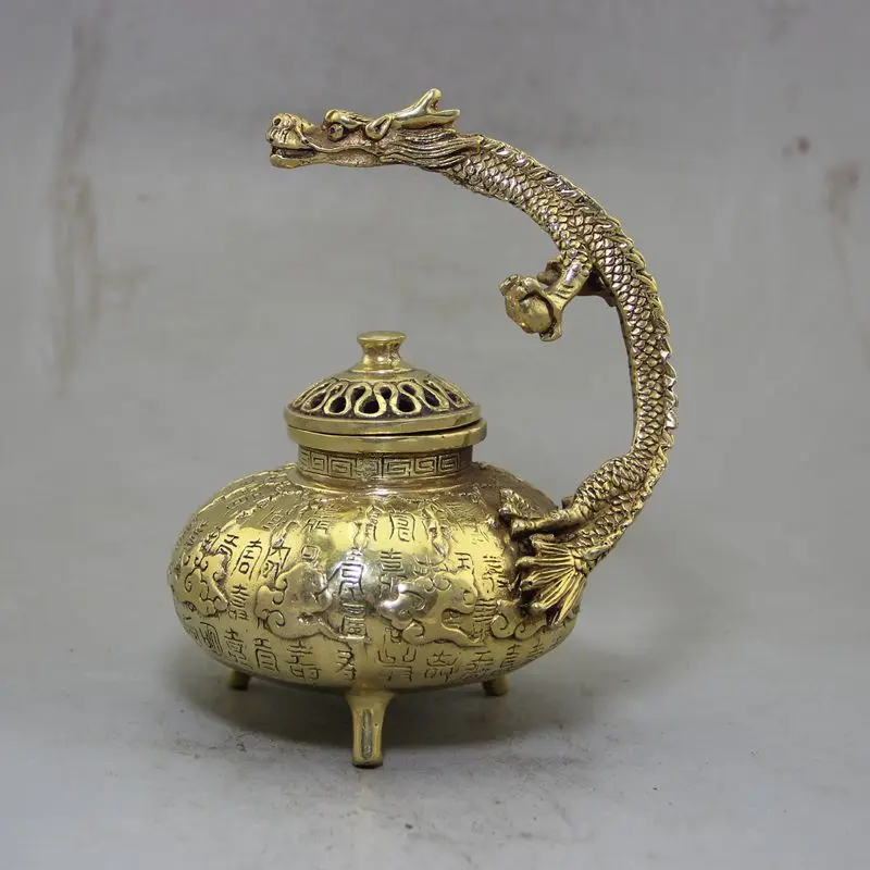 

Chinese Vintage Handwork Bronze Carved Dragon Incense Burners