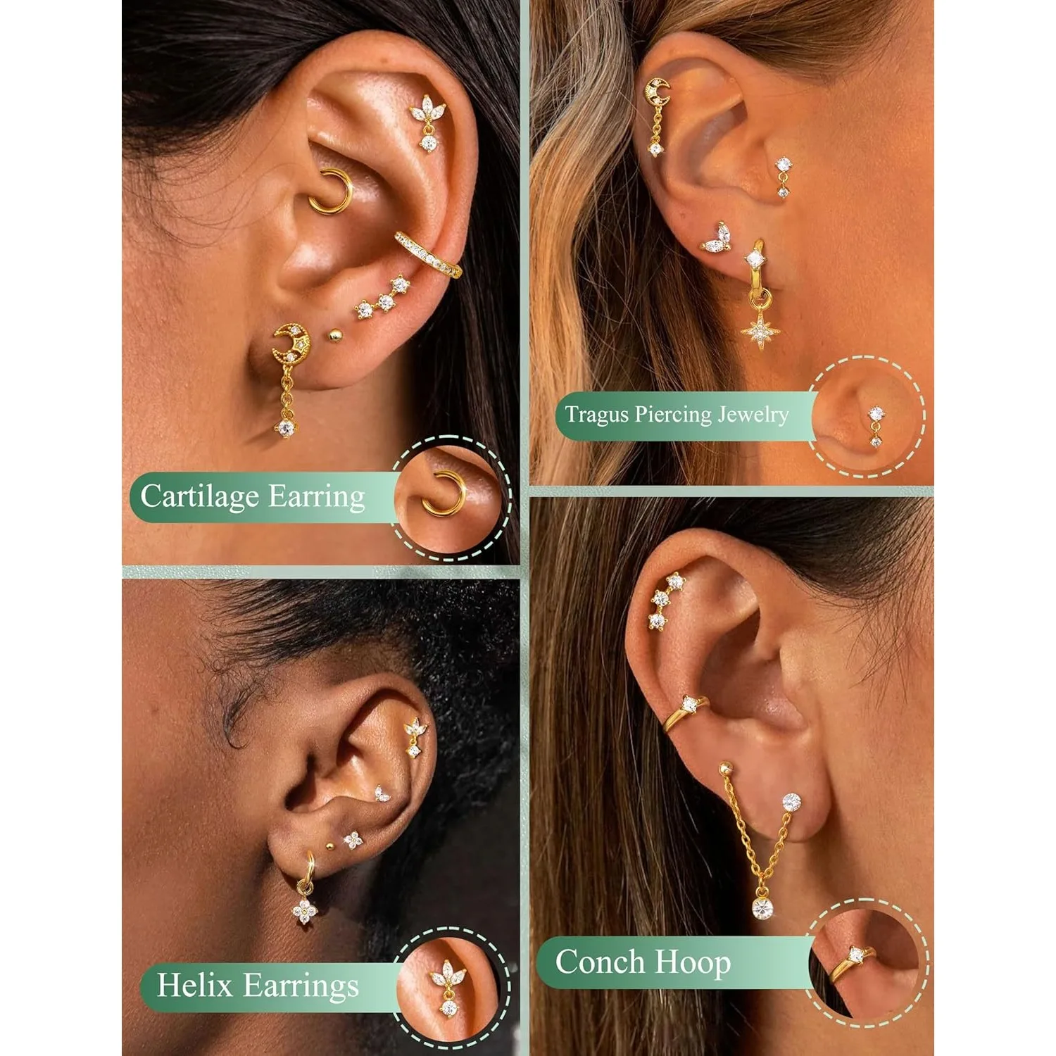 

Drperfect 16G Cartilage Earrings for Women FlatBack 316L Surgical Steel Stud Hoop Earring Stack Helix Piercing Jewelry Single PC
