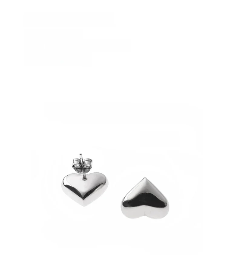 Pure Silver Heart Shaped Earrings S925 Silver Unisex Fashion Jewelry Hip Hop Style 3D Surface Ear Decorations for Men And Women