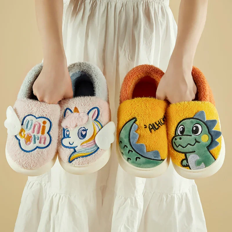 Children Girls Unicorn Slippers Cute Cartoon Kids Winter Warm Shoes Children Non-Slip Soft Mule Girl Outdoor Indoor Home Slipper