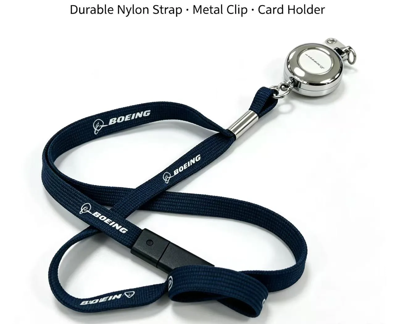 Boeing Retractable Metal Zipper Work Permit Boarding Pass Airport Pass Lanyard