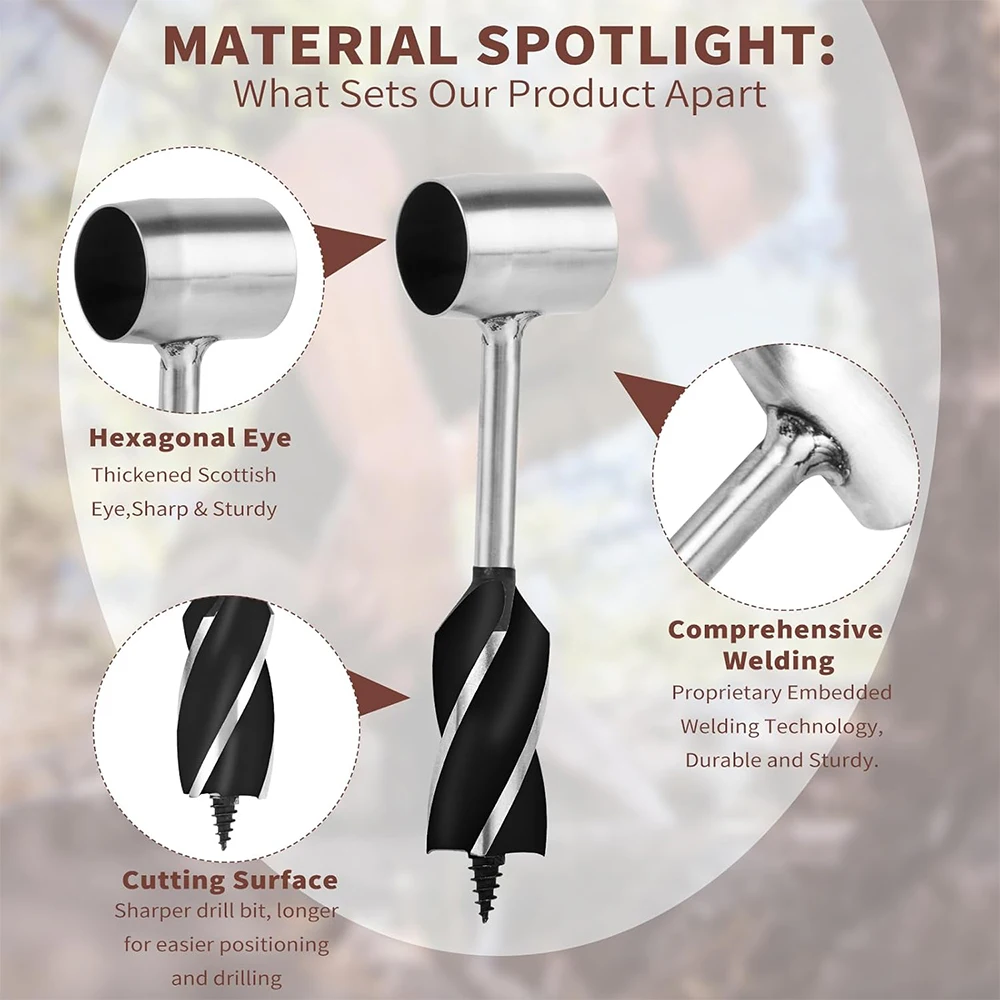 مثقاب خشبي يدويا للبقاء على قيد الحياة، أداة مثقاب عين سكوتش ومستوطنين للتخييم، في الهواء الطلق، مع صندوق واقي وخطاف