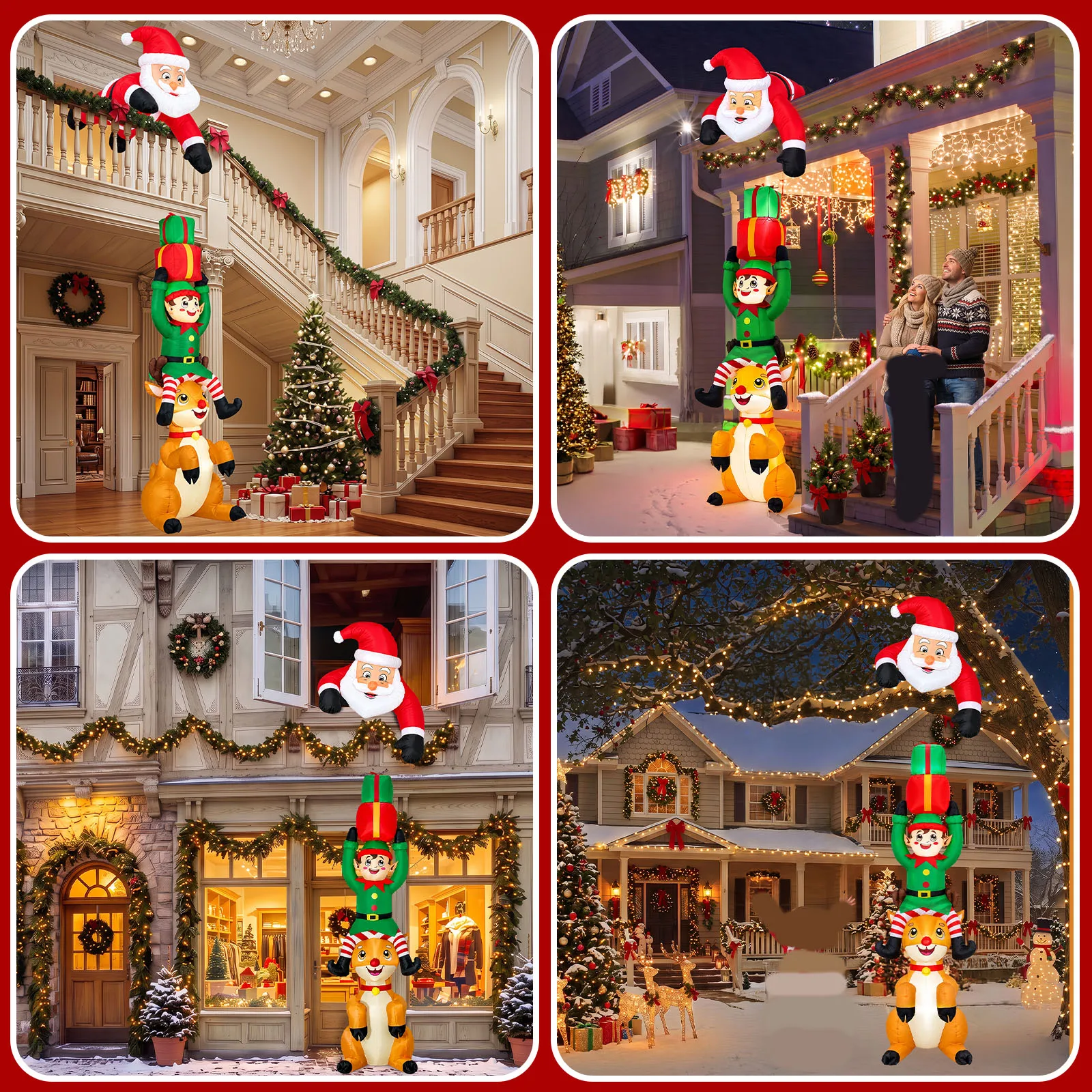 7.5FT + 3.7FT, Christmas Inflatable Decorations, New Designs Featuring Reindeer and Elves Delivering Gifts to Santa Claus
