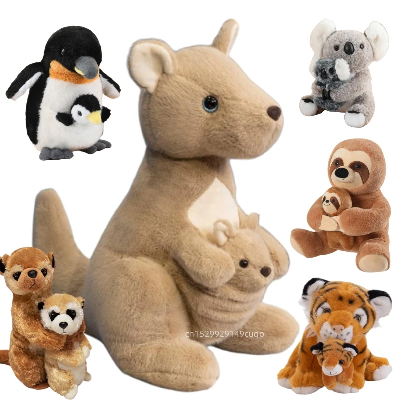 Kawaii Koala Mother And Child Series Plush Doll Simulation Penguin Dolphin Meerkat Sloth Tortoise Tiger Kangaroo Plush Toy Gifts