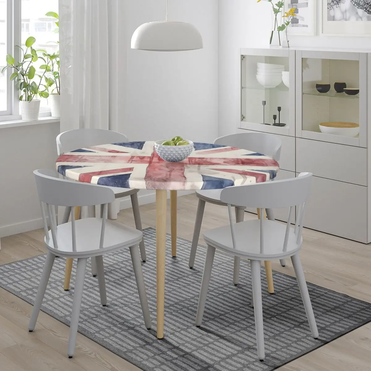 Watercolor Union Jack British Flag Print Waterproof Round Tablecloth Oilproof Table Cloth for Kitchen Events Dining Table Cover