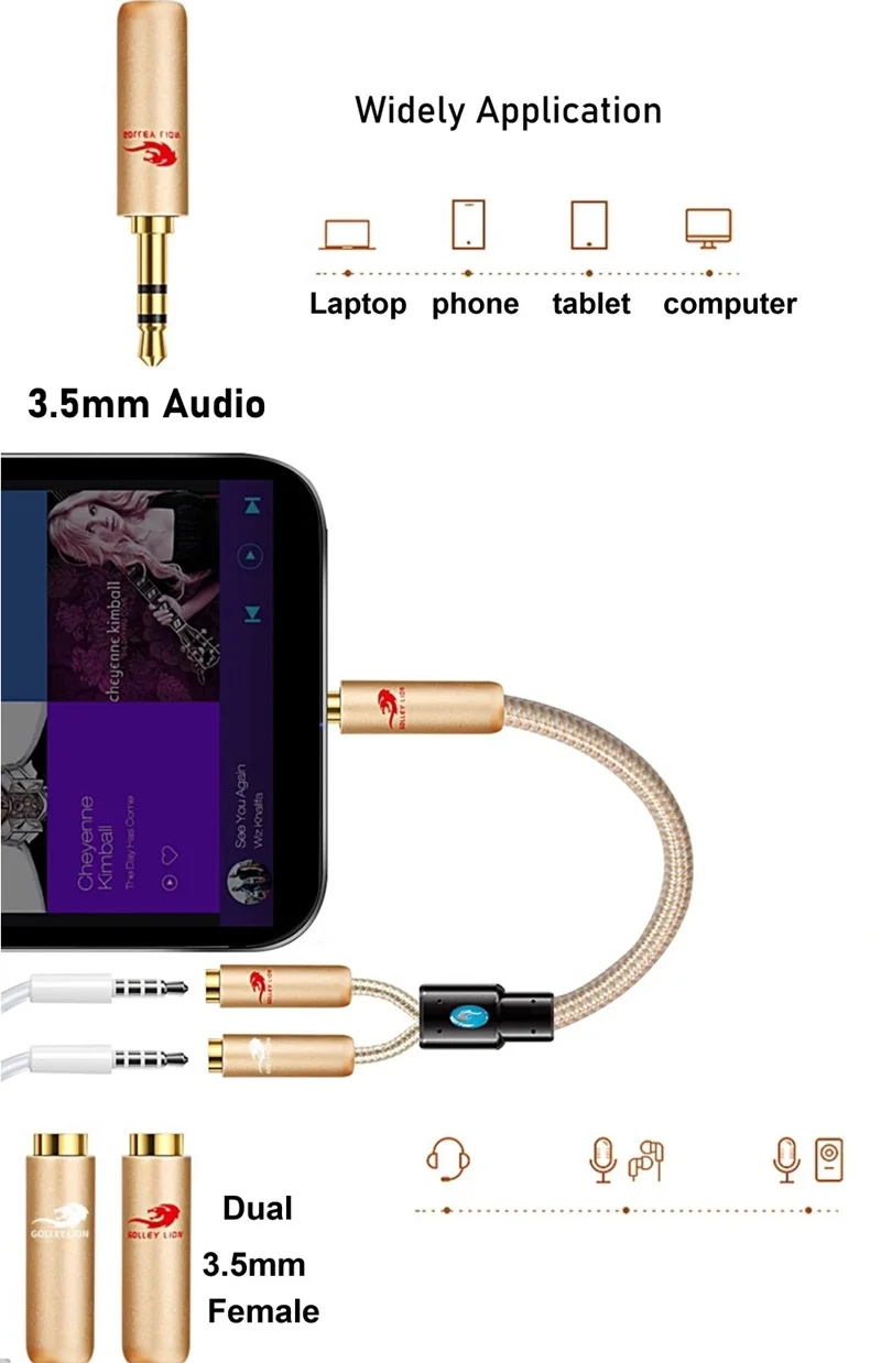 1/8'' Aux Jack 3.5mm Male To Dual 3.5mm Female Splitter Audio Cable for Phone Laptop Tablet PC Headphone Speaker Extension Cords