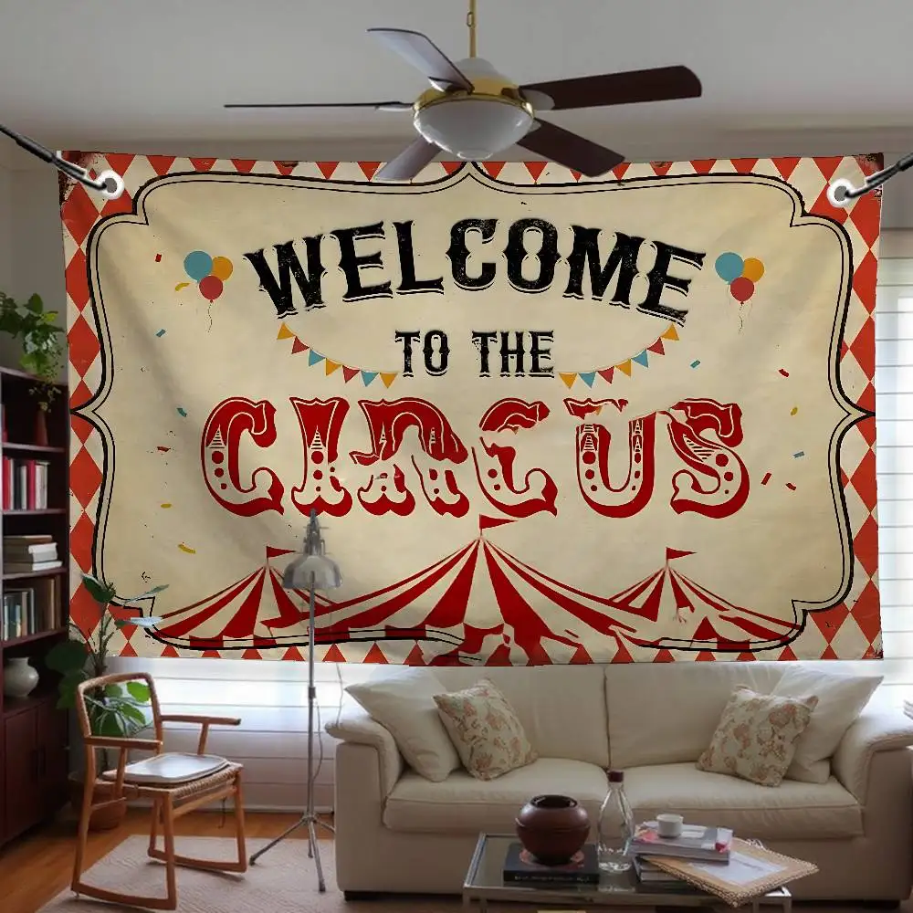 

Vintage Welcome To The Circu Flag Tapestry Funny Banner For College Dorm Room Bedroom Outdoor Living Room Wall Decor Party
