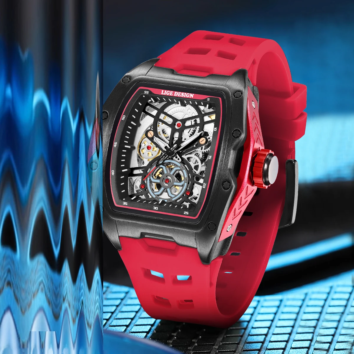 

LIGE Mechanical Man Watch Skeleton Design Silicone Fashion Casual Sport Simple Automatic Waterproof Luminous Watches for Men New