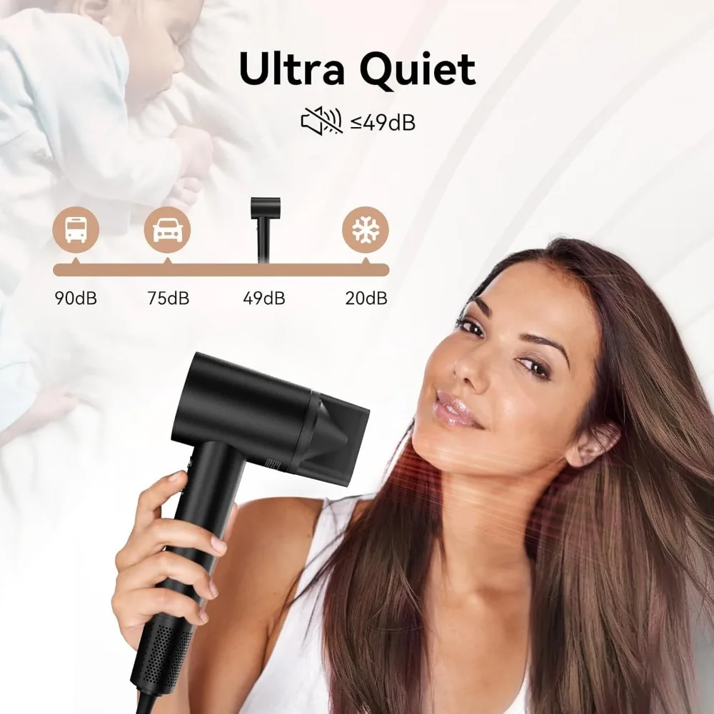 Hair Dryer with 110K RPM High Speed 1400w Motor for 1-5min Fast Dry, 0.86lb Lightweight & 49db Low Noise,1.5 Billion Plasma