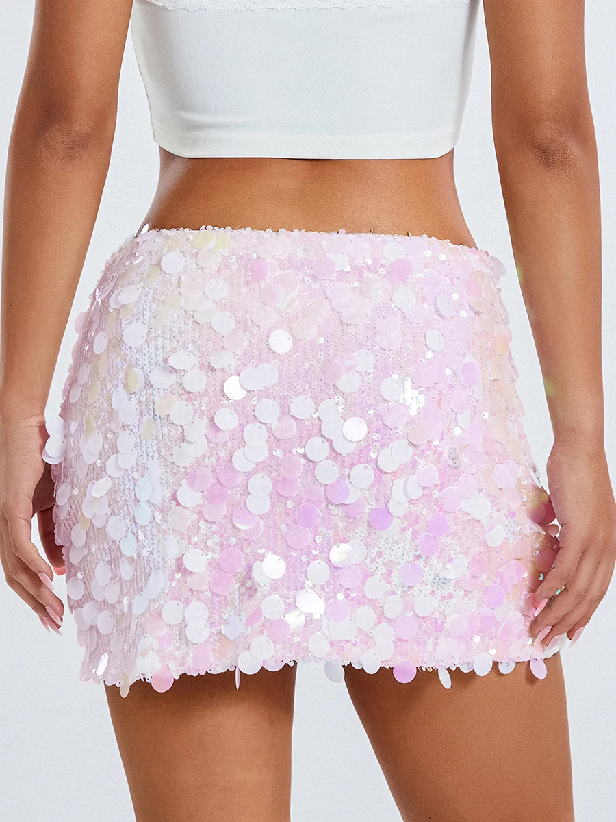 Women Sparkle Sequin Mini Skirt Glitter Belly Dance High Waist Short Skirts Clubwear Party Festival Costume Streetwear Fairy Y2K