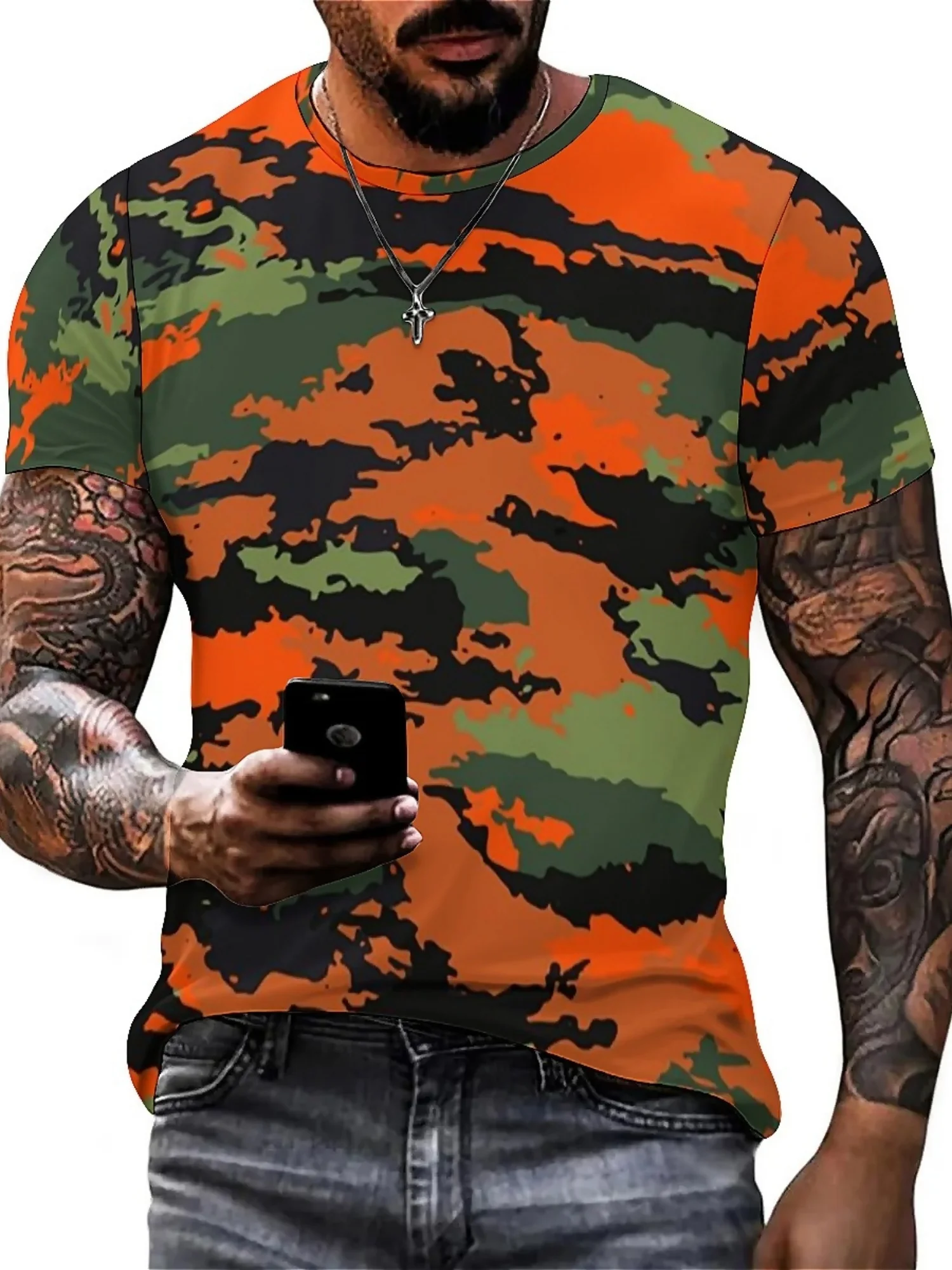 2025 الرجال والنساء ثلاثية الأبعاد مطبوعة تي شيرتات قصيرة الاكمام نابضة بالحياة هندسية التمويه نمط الرجال تي شيرت التمويه الصيد القمم