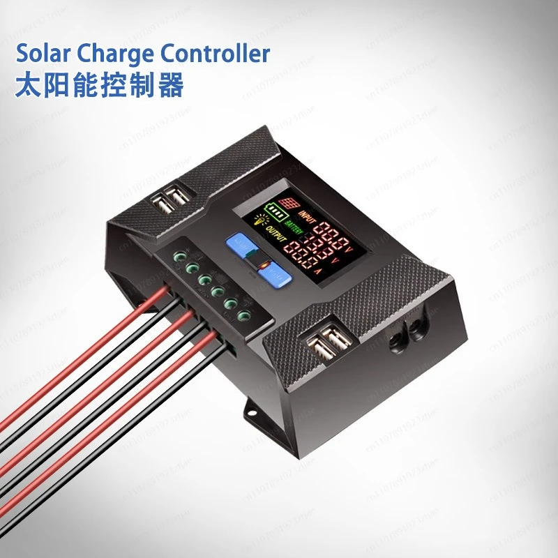 20A 30A 40A 12V 24V PWM PV Solar Charging Controller 50V DC Solar Panel Controller Regulator Double Dual USB HD Colorful Screen